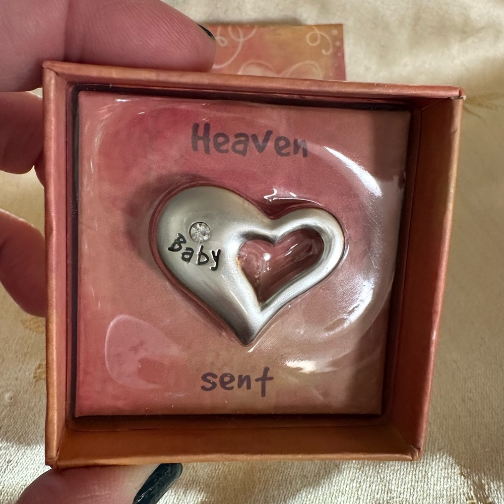 Ganz Silver Tone Baby Heart w/ April Birthstone / Rhinestone Pocket Coin / Token